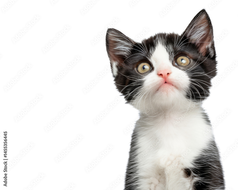 cute black and white kitten looking up on transparent background cute black and white kitten looking up on transparent background