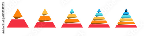 Colorful pyramid. Triangle diagram infographic set. Conceptual progression of pyramid. 2, 3, 4, 5, and 6 parts	