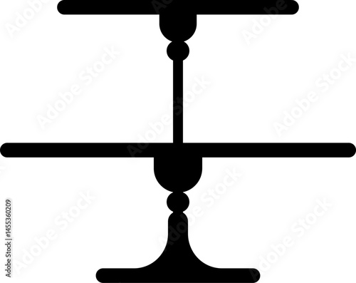 Cake platter or pie stand tray silhouette for dessert tableware, vector icon. Cake stand plate or table tier with two levels, pastry serving platter silhouette for restaurant or bakery food podium