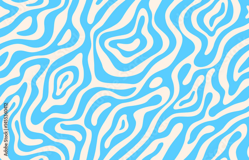 Psychedelic groovy water wave pattern. Abstract blue and white wavy swirls. Vector texture background, ornament or wallpaper with undulating waves create a dynamic and visual illusion effect