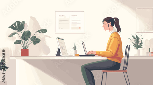 young woman working on laptop