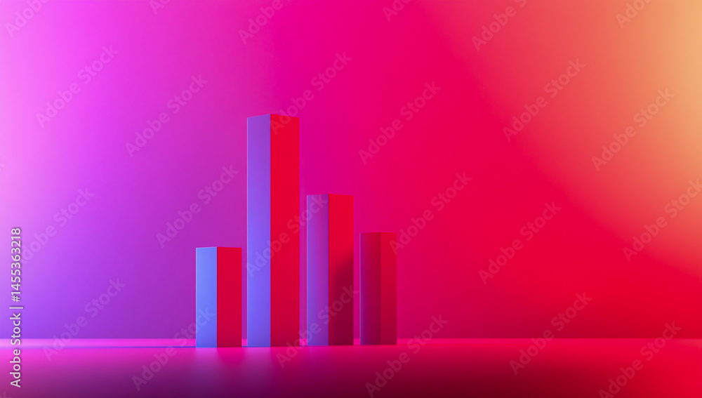Fototapeta premium Minimal 3D render of an upward-sloping bar graph on a smooth gradient background, with clean design elements and ample copy space for text or branding.