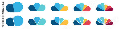 Cloud chart segmentation. Diagram infographic set. sgemented of 3, 4, 5, 6, and 7 parts. Template for graph presentation and chart.