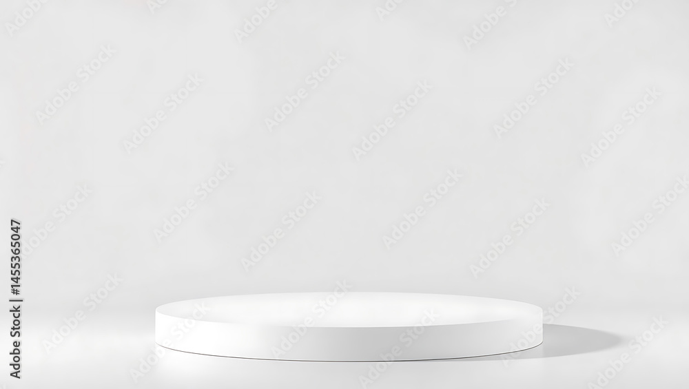 Minimal White Round Pedestal Display on Grey Background for Product Presentation Minimal White Round Pedestal Display on Grey Background for Product Presentation