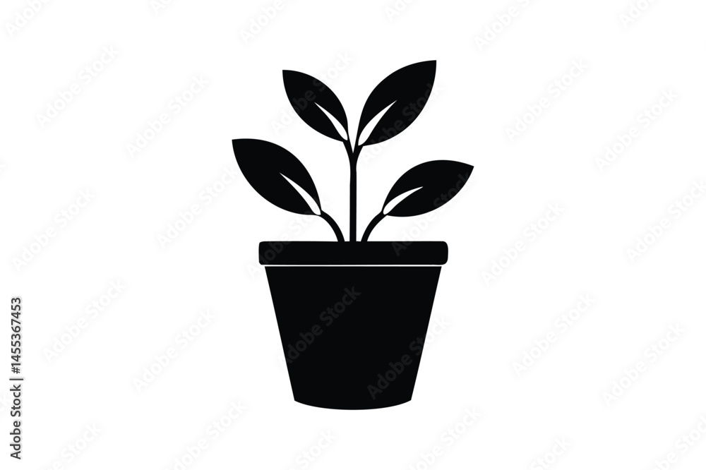 Obraz premium Potted plan icon silhouette on white background