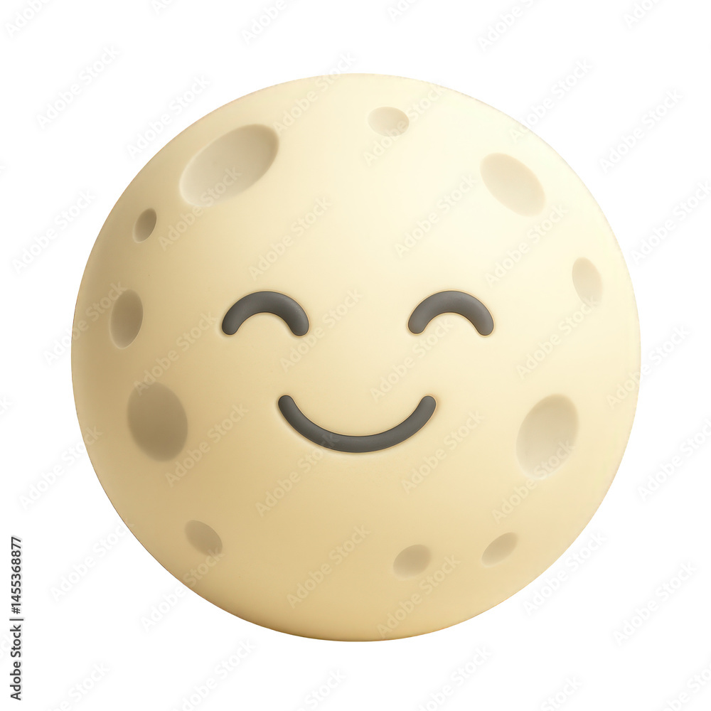 Fototapeta premium Cheerful yellow moon sphere with embossed surface craters and happy expression.