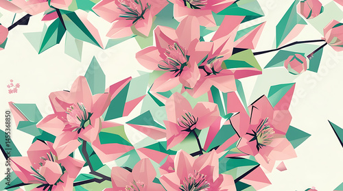 Seamless floral patterns with spring blooms like peonies and cherry blossoms. Ideal for textiles, wallpapers, or digital backgrounds. Soft pastels and vibrant hues.