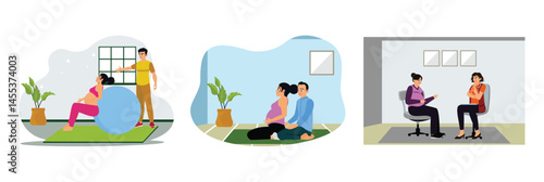 Pregnant women exercise with stability balls, practice yoga, and consult with doctors.