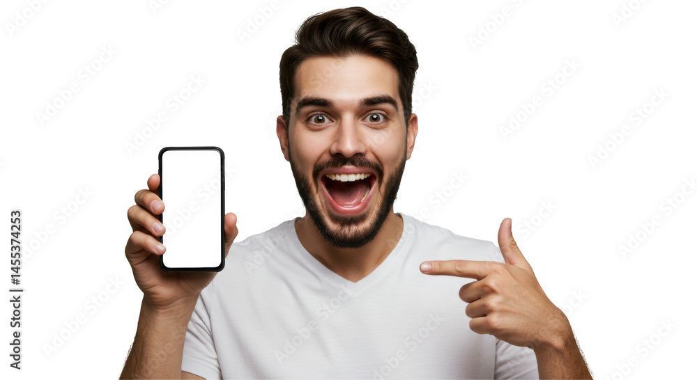 Young Man Holding Phone and Smiling with Happiness and Success Isolated on Transparent PNG Background – Excited Male Celebrating Achievement, Ideal for Positive, Technology, and Success Themes Young Man Holding Phone and Smiling with Happiness and Success Isolated on Transparent PNG Background – Excited Male Celebrating Achievement, Ideal for Positive, Technology, and Success Themes