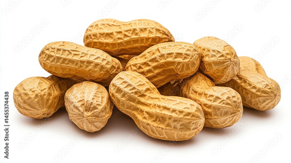 A Close-Up Shot of Roasted Peanuts in their Shells, Isolated on a White Background A Close-Up Shot of Roasted Peanuts in their Shells, Isolated on a White Background