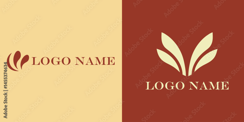 Two professional logo design showcasing a sophisticated abstract leaf motif. Two professional logo design showcasing a sophisticated abstract leaf motif.