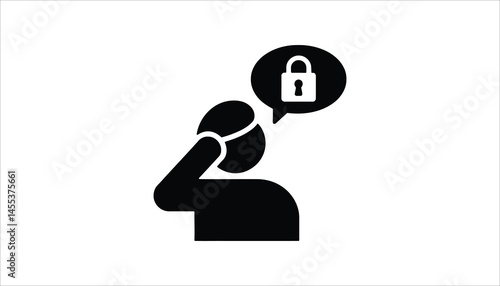 Forgot Password Icon – Confused Person with Lock Symbol – Account Security Vector Illustration