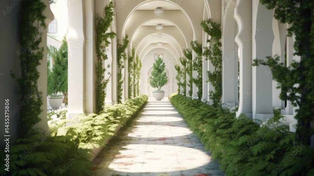 Fototapeta premium Serene White Archway with Lush Greenery