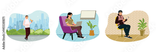 People spend time online by surfing the internet using electronic devices.