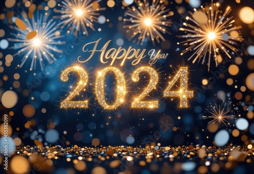 Wallpaper Mural Celebrating Year 2024 with Fireworks and Golden Glow Torontodigital.ca