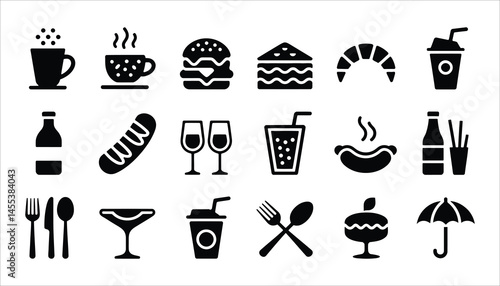 Food and Drink Icon Set – Black Vector Symbols for Restaurant, Menu, and Cafe Design
