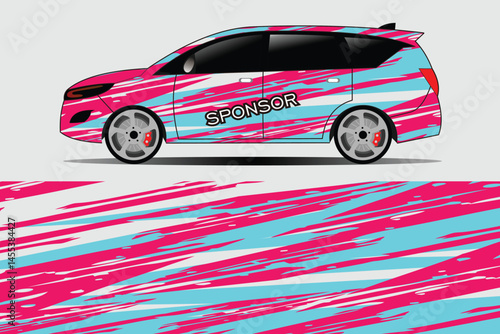 Colorful racing car design with dynamic patterns