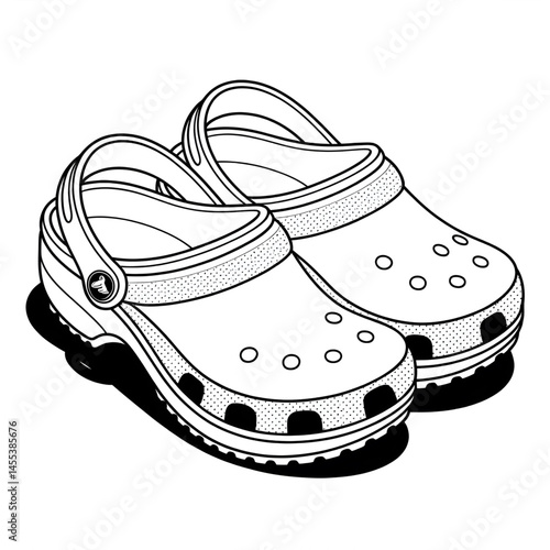 ‎A black and white clogs line art of a coloring page