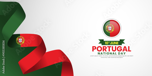 Portugal national day banner background 10th of June design element with waving ribbon flag