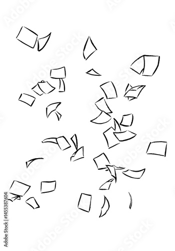 Drawn thrown papers flying everywhere, sketched vector