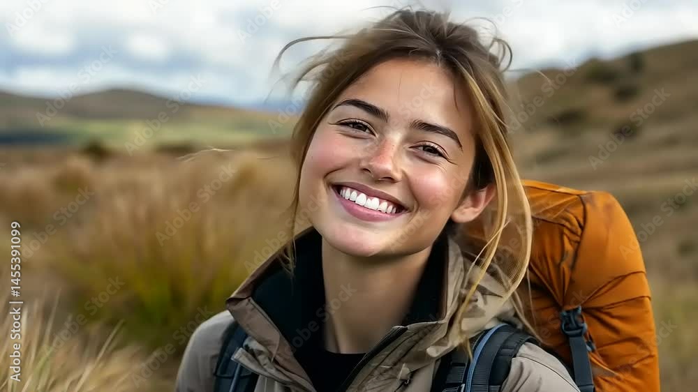 Smiling woman hiking outdoors Smiling woman hiking outdoors