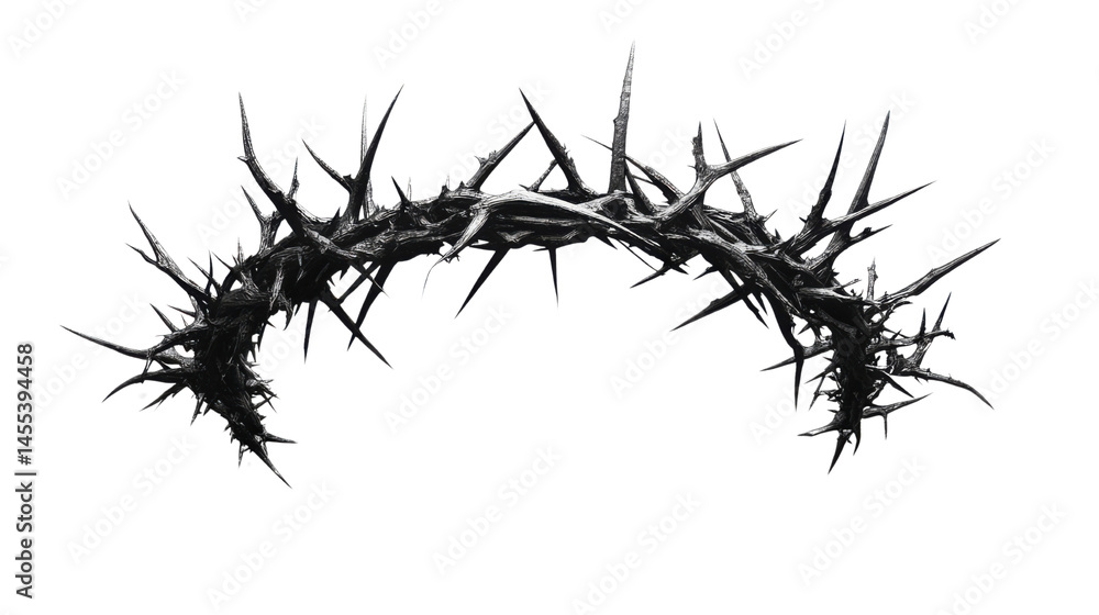 Obraz premium Crown of Thorns Symbolizing Suffering and Sacrifice Isolated on White Background – Religious Icon of Pain, Redemption, and Faith