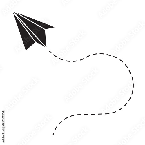 Paper plane black silhouette vector. Hand drawn airplane, email, mail, travel dream concept