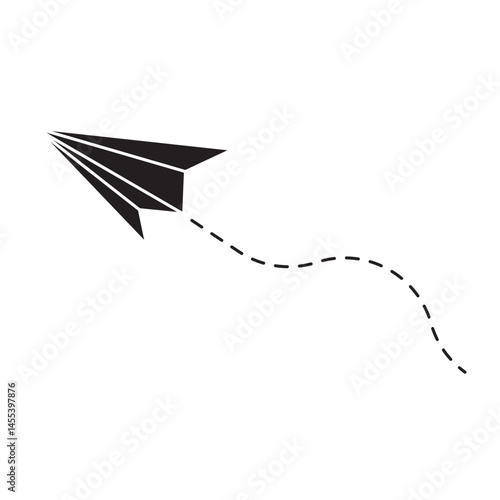 Paper plane black silhouette vector. Hand drawn airplane, email, mail, travel dream concept