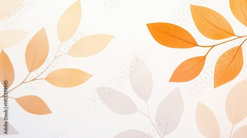 Minimalist illustration of orange and beige leaves on a light background, creating an elegant and calming autumn-inspired design.