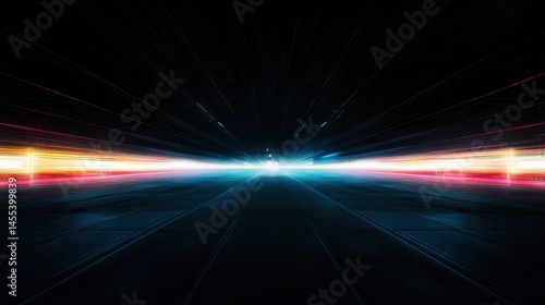 Abstract digital tunnel of vibrant light and color.