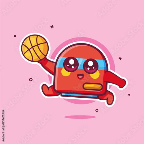 happy air purifier character mascot playing basketball isolated cartoon