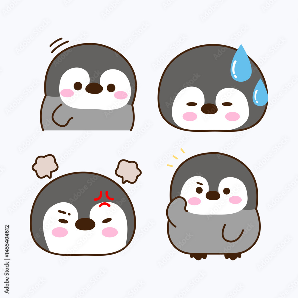 Vector cartoon illustration of penguin sticker set Concept Isolated Flat Vector cartoon illustration of penguin sticker set Concept Isolated Flat