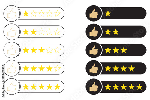 5 stars positive review. Rate icons set. Feedback icon collection. Concept of best ranking. Customer review. Good result. Star, envelope, smiling emoji, like thumb up and speech bubble eps 10