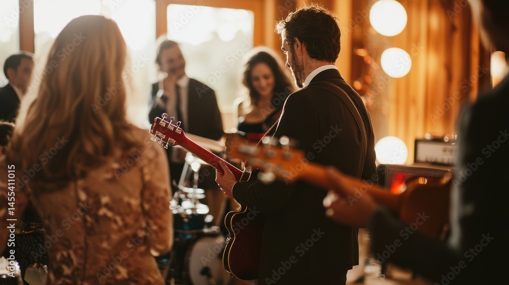 Fototapeta premium Wedding guests enjoying live music during the reception.