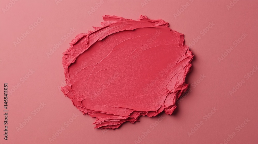 Fototapeta premium Smooth pink cosmetic cream spread on a matching pink background, creating a textured, artistic look.