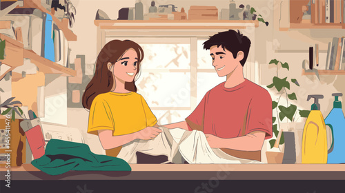 young couple cleaning home
