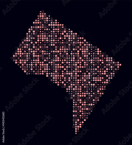 District of Columbia, shape of the state build of colored cells. Digital style map of the District of Columbia on dark background. Small size rounded square blocks. Awesome vector illustration.