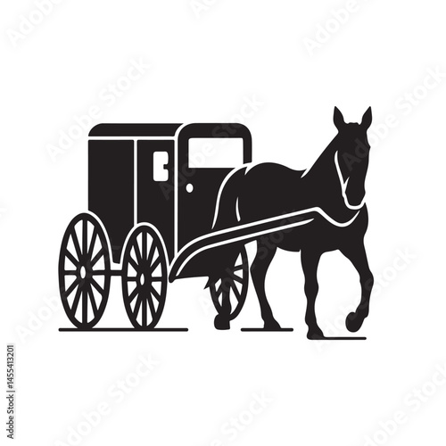 Amish Horse and Buggy Silhouette Logo – Traditional Transportation Icon