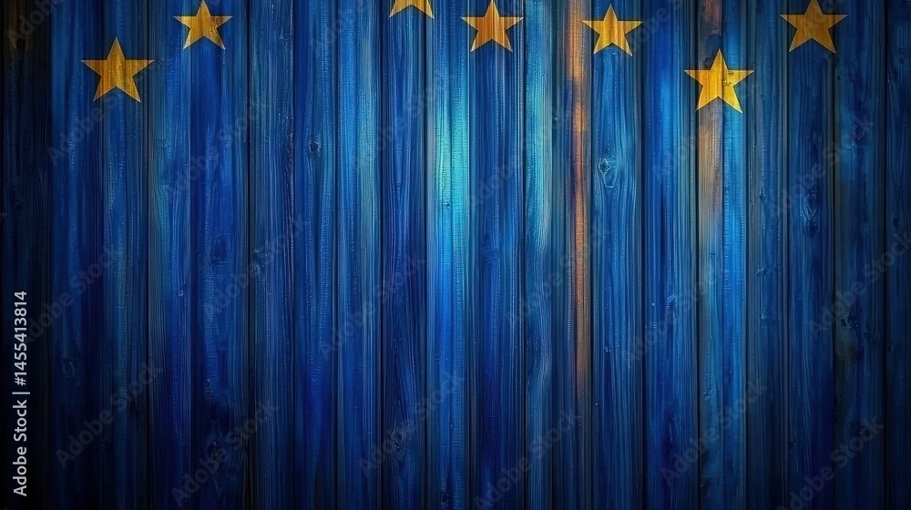Fototapeta premium European union flag design on weathered wood planks.