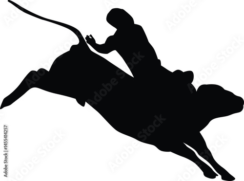 Bull riding silhouette illustration
