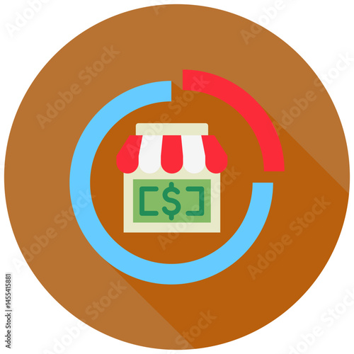 Market Share mini illustration rounded flat color icon, use for trade wars, economy, business, finance, economic competition, UI, UX kit, app and web development, digital or print.
