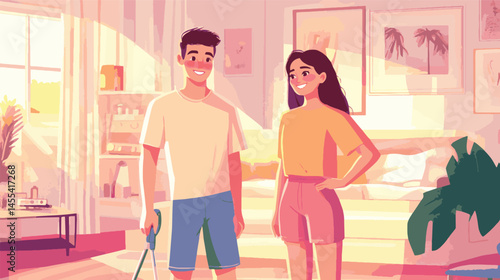 vector cartoon couple cleaning home