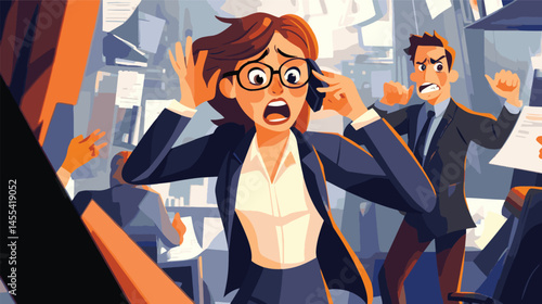 vector cartoonfemale employee with a panicked expression