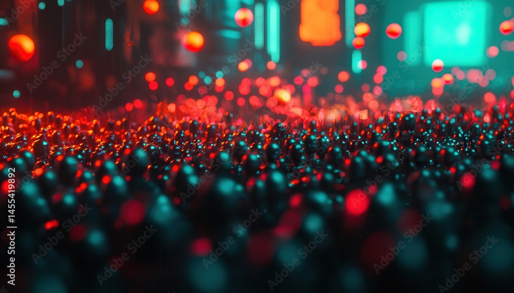 Fototapeta premium Abstract Red and Teal Sphere Field Glowing Lights
