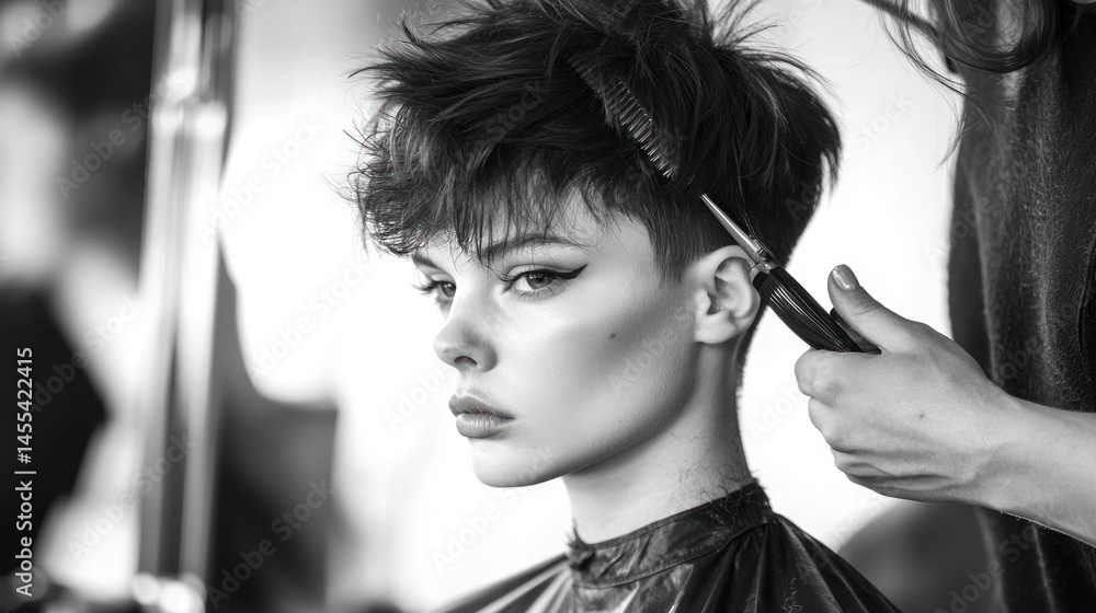 Obraz premium Stylish short haircut being done by a professional.
