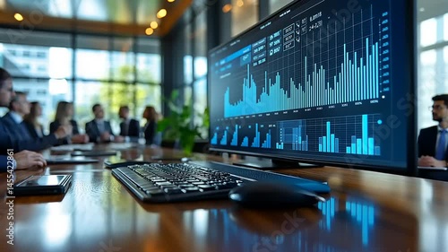 Wallpaper Mural Business meeting with stock market data displayed Torontodigital.ca