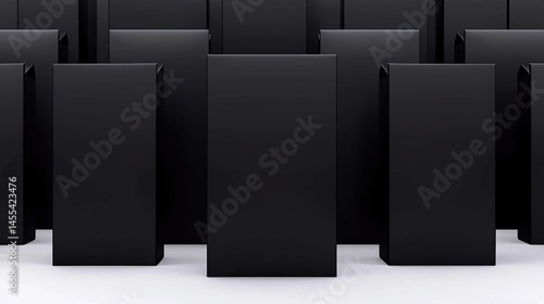Organized black boxes arranged in a structured formation.