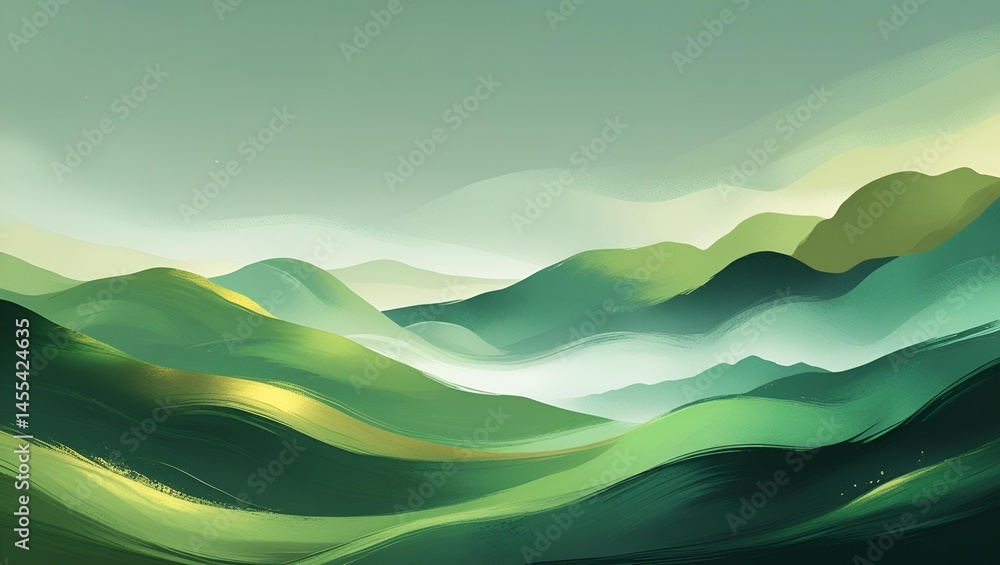 Abstract green hills and misty mountains blend in soft brushstrokes and gradients, evoking serene, painterly nature with depth, light, and tranquil flow. Abstract green hills and misty mountains blend in soft brushstrokes and gradients, evoking serene, painterly nature with depth, light, and tranquil flow.