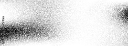 Stippled grain gradient texture. Black dotted noise background. Rough grunge sand dot backdrop. Gritty distressed speckle and particle overlay for poster, banner, flyer. Vector abstract grit wallpaper