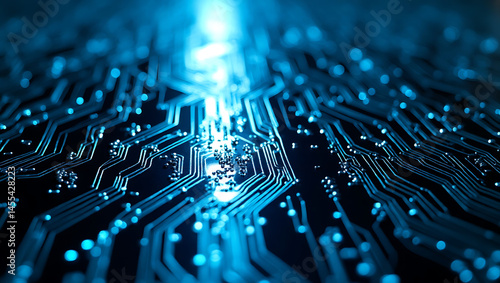 Blue Light Circuit Board Technology: Advanced Digital Design and Data Transfer in Futuristic Electronic Components